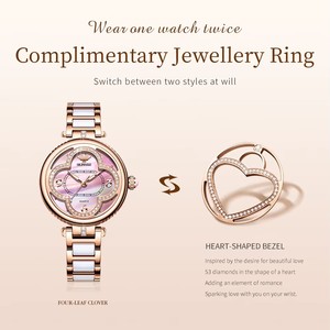 Montre femme OUPINKE 3272 élégante en or rose avec bracelet en céramique, double face, mouvement quartz japonais, montres de luxe pour femmes. - Product Image 4