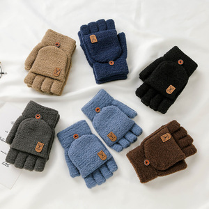 Guantes de punto personalizados, suaves y afelpados, diseño de invierno, convertibles en mitones, para viaje, cálidos, con tapa abatible, sin dedos, para hombre - Product Image 1