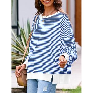 Sweat-shirt surdimensionné personnalisé pour femme, à manches longues, col rond, coupe tunique fendue, décontracté, en tricot gaufré, pull molletonné anti-plis - Product Image 3