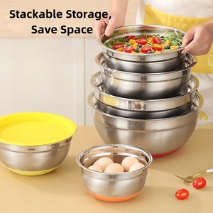 Cuenco hondo <span class=keywords><strong>de</strong></span> acero inoxidable grueso personalizado para <span class=keywords><strong>ensalada</strong></span>/sopa, cuencos para mezclar cocina con tapa <span class=keywords><strong>de</strong></span> silicona y fondo antideslizante para preparación <span class=keywords><strong>de</strong></span> alimentos - Product Image 3