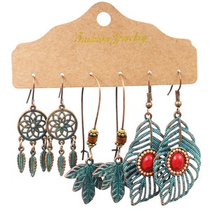 Boucles d'oreilles pendantes bohèmes en alliage, motif plume, pour femme, collection 2024 - Product Image 5