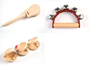 Ensembles d'instruments de musique Orff en bois en gros, jouets d'éveil musical pour bébés, castagnettes et tambourins - Product Image 5