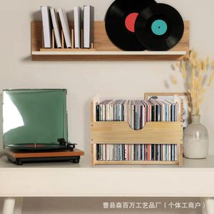 Caja de Madera para Discos de Vinilo con Doble Asa, Organizador de Álbumes, Estante Cuadrado de Madera Sólida para CD, Caja de Almacenamiento de Color Natural - Product Image 4