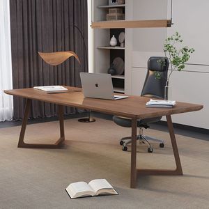 <b>Solid</b> <b>Wood</b> Office <b>Desk</b> Walnut Color Rectangle Modern Executive Computer <b>Desk</b> Home Workspace - Product Image 2