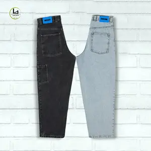 HUILI Wholesale sale plus size denim jeans high quality wash straight leg loose fit pants custom log skate baggy jeans men