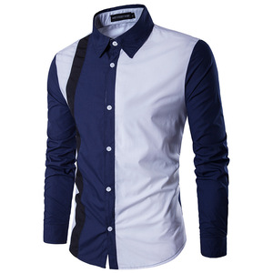 Camicie da <span class=keywords><strong>uomo</strong></span> <span class=keywords><strong>eleganti</strong></span> Patchwork di alta qualità alla moda da <span class=keywords><strong>uomo</strong></span> a manica lunga Casual Social Dress Shirt vestiti retrò per regalo di natale - Product Image 2