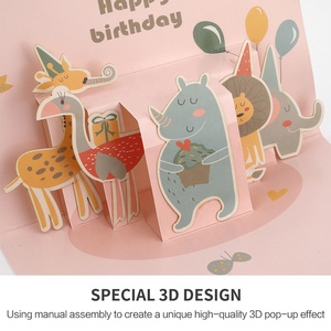 Suppliers Printed Personalised Best Wishes Lovely <strong>Animal</strong> 3D Pop up <strong>Happy</strong> <strong>Birthday</strong> <strong>Greeting</strong> Card with Envelopes