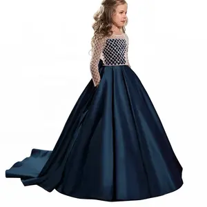 girls dress ball gown kids prom dresses children navy blue flower girls dresses 2-12 years