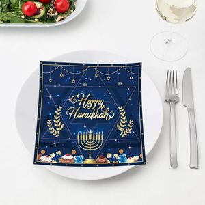 Tovaglioli di Carta Usa e Getta per Hanukkah, Decorati con Menorah Blu, per Cene e Pranzi, Ideali per la Festa delle Luci di Hanukkah - Product Image 1