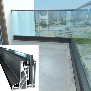 Rail en verre aluminium à profil en U, <span class=keywords><strong>fixation</strong></span> triangulaire à double rangée <span class=keywords><strong>de</strong></span> vis - Product Image 1