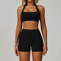 Ensemble de yoga 2 pièces extensible et ajusté : Soutien-gorge de sport dos échancré à col carré et short de sport sculptant le ventre et rehausseur de fesses