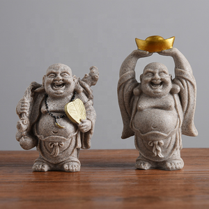 Arenisca hecha a mano resina artesanía adornos estilo chino sonriente <span class=keywords><strong>Maitreya</strong></span> Buda estatuilla regalos creativos decoraciones doradas - Product Image 1