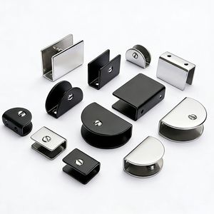 Clips en aluminium pour verre, finition argent mat, supports durables pour étagères, connecteurs pour cloisons de placards et étagères en verre - Product Image 1