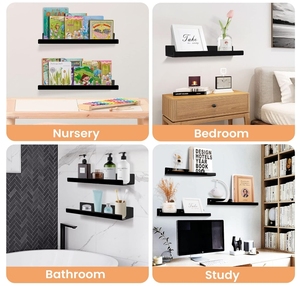 Tùy chỉnh 15 \ "phong cách hiện đại nổi <span class=keywords><strong>Acrylic</strong></span> kệ sách rõ ràng màu đen tường lưu trữ Rack hiển thị tổ chức trẻ em phòng khách - Product Image 5