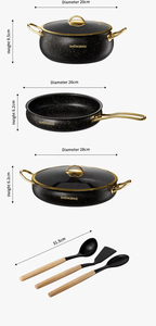 Utensilios de cocina negros antiadherentes de mármol personalizados con pintura de alta temperatura Acabado dorado de acero inoxidable 304 Cuerpo de triple capa - Product Image 6