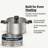 Ensemble de casseroles en acier inoxydable écologiques de qualité supérieure, couvercles en verre, sans revêtement, compatible induction, gaz, lave-vaisselle et four