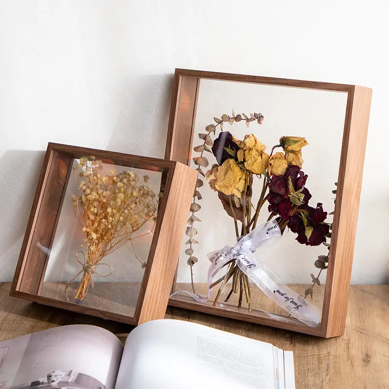 Özelleştirilmiş yüzer fotoğraf şeffaf ahşap kurutulmuş çiçek dekorasyonu hediye kutusu akrilik banka gölge kutu çerçevesi