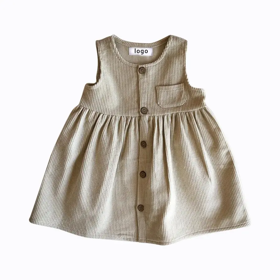 Abito Vintage personalizzato per bambina in morbido velluto a coste tinta unita per bambina vestito estivo con tasca per serbatoio con etichetta