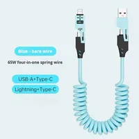 Câble de données à ressort TPE Type-C 65W monté sur voiture Câble de charge super rapide rétractable pratique quatre en un pour Huawei