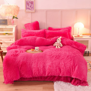 Mùa Đông Màu Hồng Fluffy Sang Trọng Faux Fur Xù Xù Chăn Bìa Mềm Bộ Đồ Giường Bộ 4 Miếng, Bộ Đồ Giường Ấm Áp Đặt Cho Các Phòng Ngủ - Product Image 6