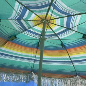 Parasol de plage extérieur 2M à franges, en polyester, ouverture manuelle, anti-UV, pour terrasse, base en acier, impression couleur intégrale, style côtier - Product Image 4