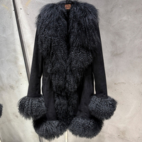 Mantel Bulu Domba Hijau Tua Musim Dingin Wanita Mantel Kulit Suede Asli Jaket Bulu Mongolia