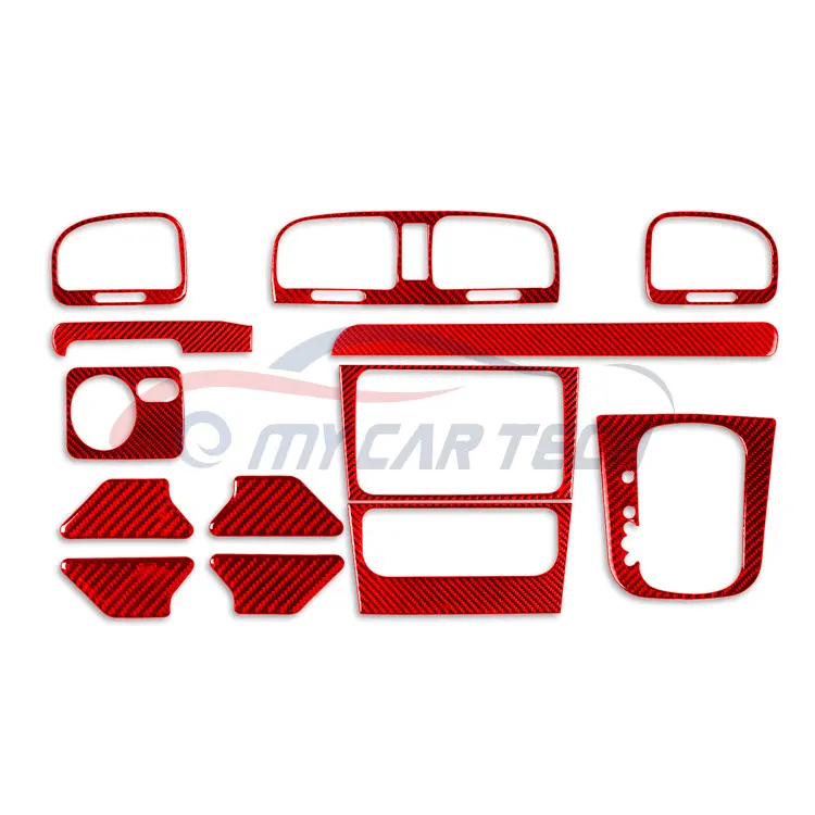 13 pezzi di rivestimento per cruscotto interno completo in fibra di carbonio rosso per V W Golf 6 MK6 GTI 2008-2012 dash