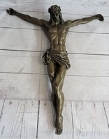 Vente en gros de statues religieuses grandeur nature en bronze du Christ Jésus Crucifixion Sculpture INRI