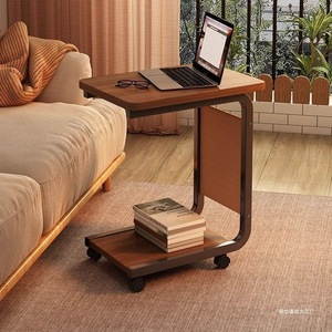 Tavolino Moderno <span class=keywords><strong>Rustico</strong></span> in Metallo Nero e Legno, Tavolino da Divano con Pratico Ripiano Inferiore e Tasca Portaoggetti, Arredamento per la Casa - Product Image 2