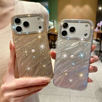 Coque de téléphone antichoc à paillettes effet vague d'eau avec perles 3D et nœuds, motif orange tendance, bracelet diamant pour iPhone 17, 16, 11