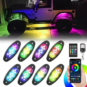 Lampu batu LED RGB 12V, Kit pencahayaan musik multiwarna RGB dengan aplikasi/kontrol RF untuk mobil Jeep ATV SUV Off Road