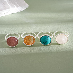 Handmade Twisted Band Natural Gemstone Open <b>Rings</b> Round Turquoise Rose Quartz <b>Statement</b> <b>Rings</b> For Women - Product Image 4