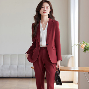 Women Grey Suit Set Polyester Full Sleeve Anti-Wrinkle Office Lady Spring Formal Wear - Product Image 4