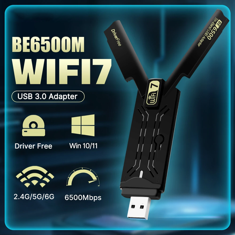 Adaptateur USB WiFi 7 6500Mbps BE6500 Tri-Bande - Carte Réseau Sans Fil 6GHz