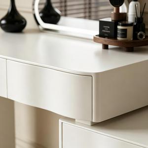 Italian-Style Modern Solid Wood Eco-Friendly Lighted Bedroom Bedside/Dressing Table Luxury Organizer Storage Small Wave Design - Product Image 2
