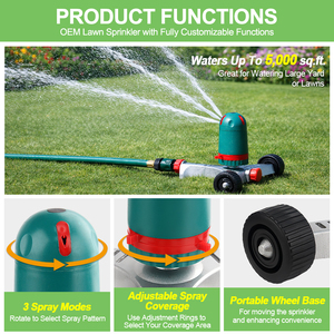 Irrigatore da Giardino SUNSHINE Regolabile con Ruote, 3 Modalità di Spruzzo, Ampia Copertura per Irrigazione Esterna - Product Image 3