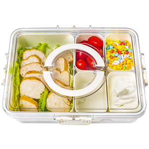 Stackable Portable 8 Compartment Plastic Clear Snack <b>Box</b> <b>Container</b> Snackle <b>Box</b> Divided Serving Tray With Lid and Handle - Product Image 1