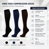 Chaussettes de compression de couleur unie unisexe, chaussettes de sport élastiques à pression sur le mollet pour la course à pied et le cyclisme en plein air