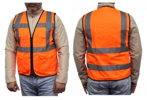优质拉链胶带夜间警示网涤纶织物安全背心，带反光条跑步夹克 - Product Image 3