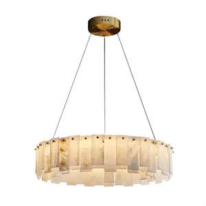 Luxury Bronze Brass Chandelier With Marble Rounds For Dinning Room Pendant Lamp