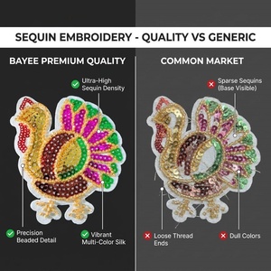 High Color Thanksgiving custom sequin patch rhinestone applique embroidery patches iron on Hoodies pettichat Clothes - Product Image 2