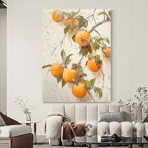 Hand Painted Oil Painting Still Life Persimmon Fruit Art <b>Canvas</b> <b>Wall</b> Decor For Living Room Sofa Area 3D Textured Frameless - Product Image 1