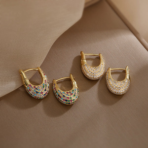 New Vintage Hoop <strong>Earrings</strong> <strong>U</strong> <strong>Shape</strong> Zirconia 18k Gold Plated Hoop <strong>Earrings</strong> for Women - Product Image 1