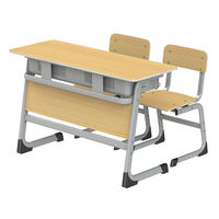 Ensemble de bureau et chaise scolaire double en bois personnalisable, mobilier de salle de classe pour étudiants