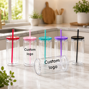 New 16oz Double Wall <b>Plastic</b> Reusable Eco-Friendly BPA Free Dishwasher Safe <b>Mason</b> <b>Jar</b> Tumbler Bottom Plug Shatter Resistant - Product Image 1