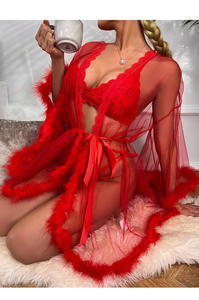 Conjunto de Bata y Camisón de Alta Calidad para Mujer, Ropa de Dormir para Novia, Manga Larga, Sexy, Romántico, con Encaje - Product Image 6