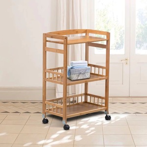 Bamboo <b>Kitchen</b> Storage Trolley Rack 3 <b>Shelves</b> Rolling Organizer Portable Modern Design Natural Color - Product Image 4