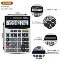 Calculatrice de table à double alimentation CTIFREE extra-large, 12, 14 ou 16 chiffres, 112 étapes, solaire et à piles, écologique, en plastique pour bureau