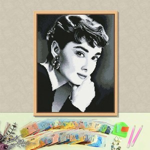 Kit de peinture diamant acrylique DIY fait main sur le thème de Hepburn, cadre photo, style moderne, pour la maison et les loisirs - Product Image 1