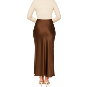 Váy dài maxi màu nâu cao eo chất liệu <span class=keywords><strong>satin</strong></span> lụa dành cho nữ - Product Image 2